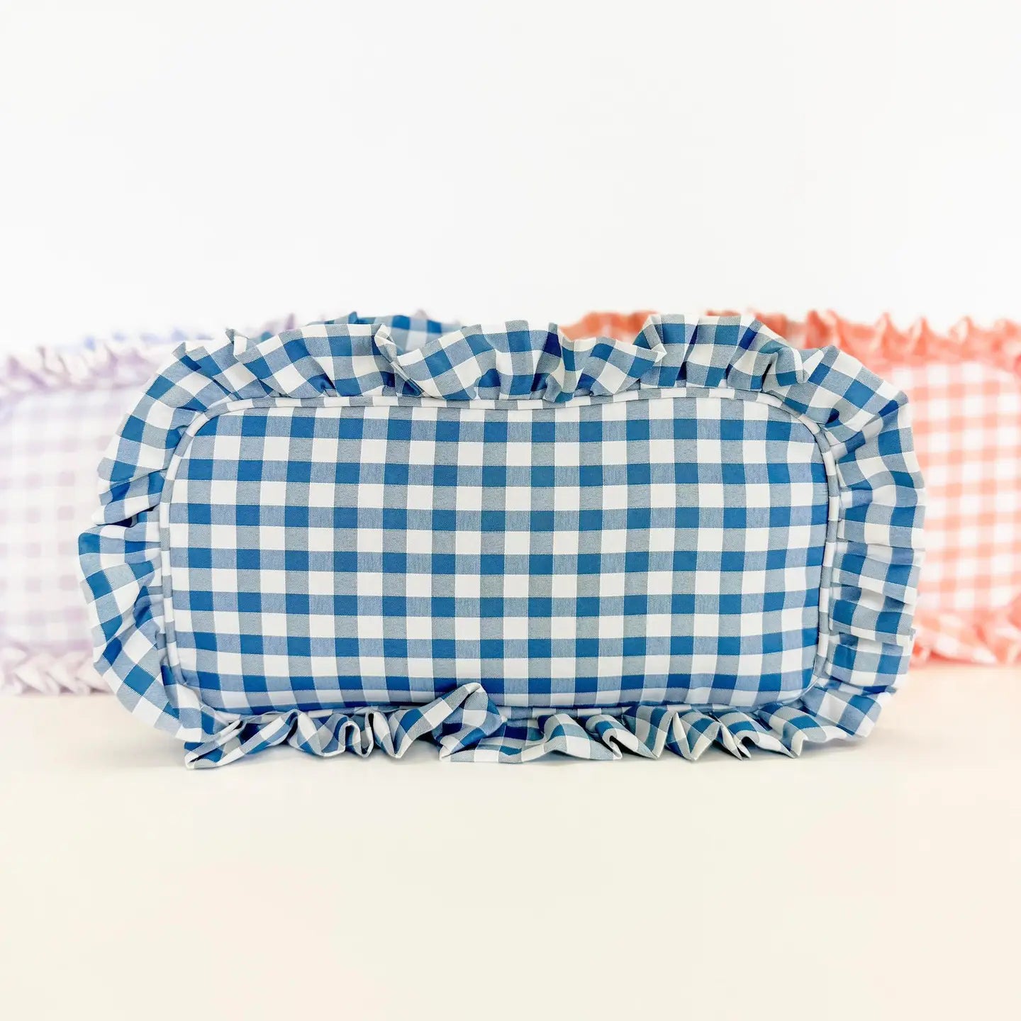 Tote Bags for Hobbies -Royal Blue Gingham Frilly Makeup Bags