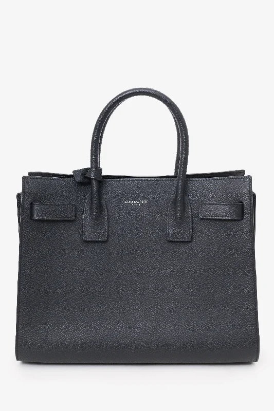 Tote Bags with Wooden Handles -Saint Laurent Black Grained Leather Small Sac de Jour Top Handle Bag with Strap