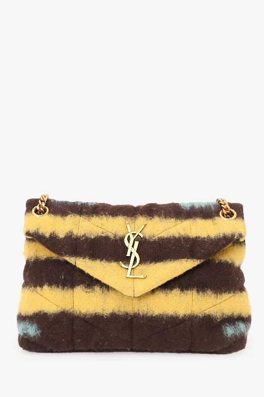 Tote Bags with Crossbody Strap -Saint Laurent Brown/Yellow Wool Small Loulou Shoulder Bag