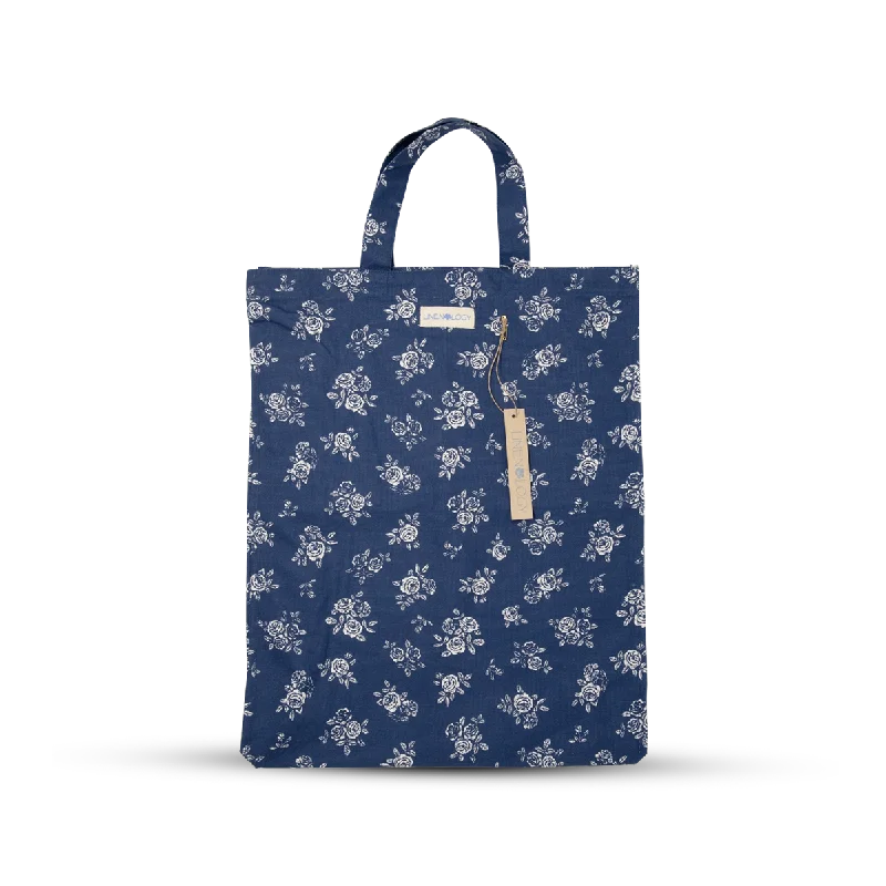 Printed Tote Bags with Florals -Shopping Bag - English Rose - Navy