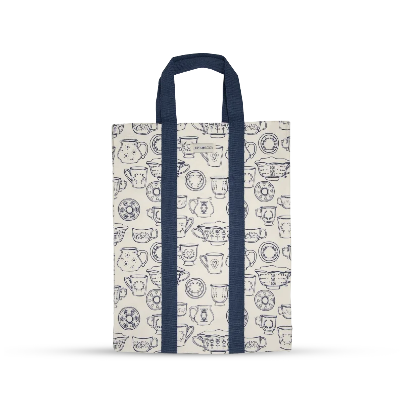 Button Tote Bags for Decoration -Shopping Bag with Webbing Handle - Cup & Saucer - Cream