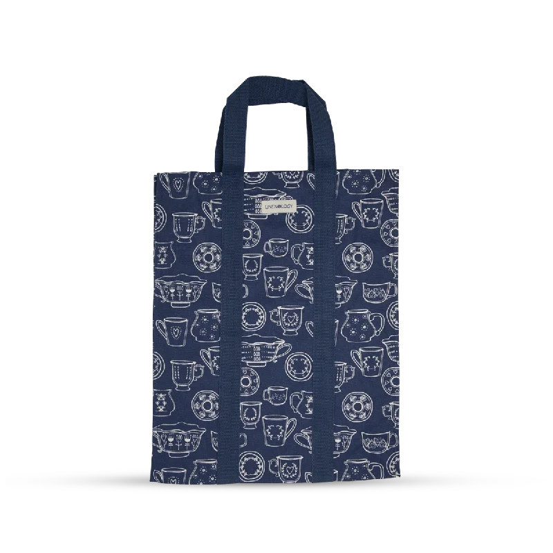 Detachable Handle Tote Bags -Shopping Bag with Webbing Handle - Cup & Saucer - Navy