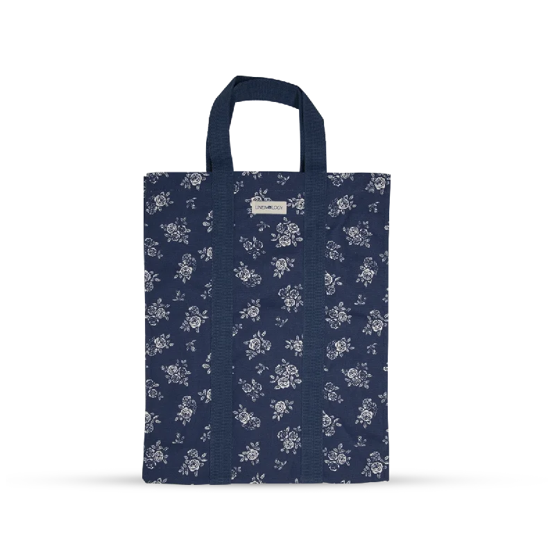 Tote Bags for Picnics -Shopping Bag with Webbing Handle - English Rose - Navy