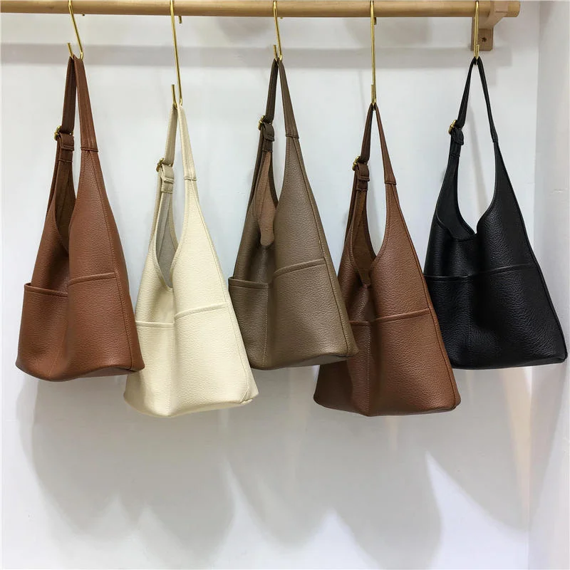 Tote Bags with Woven Handles -Simple Easy Matching Tote Bag Soft Leather Large Capacity Shoulder Bag