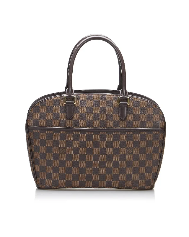 Tote Bags with Geometric Prints -Damier Ebene Canvas Tote with Rolled Leather Handles