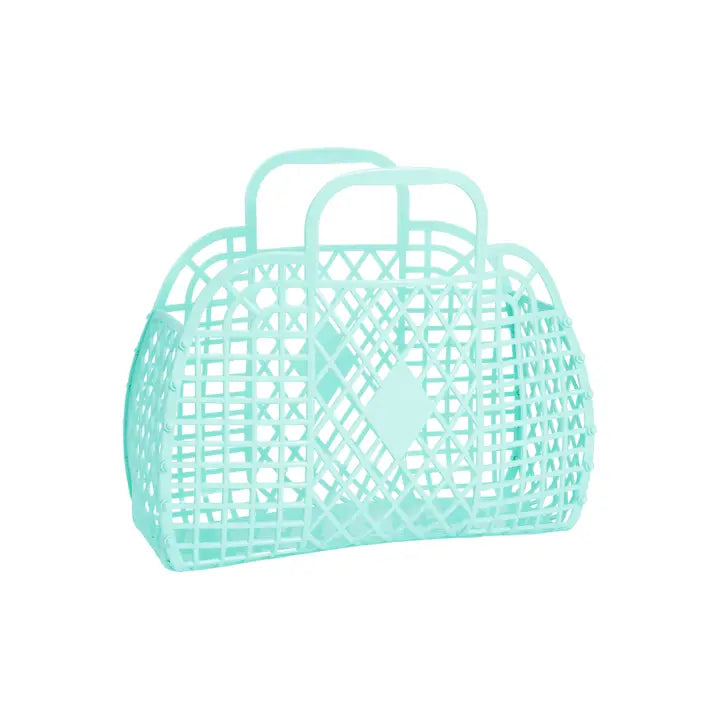 Tote Bags for Makeup -Small Seafoam Retro Sun Jellies Basket