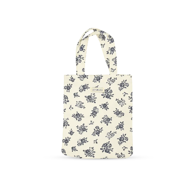 Tote Bags with Magnetic Closures -Tall Acrylic Coated Lunch Bag - English Rose - Cream