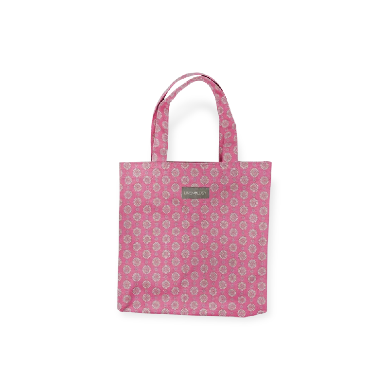 Tote Bags with Cotton Handles -Tall Acrylic Coated Lunch Bag - Geo Pink Flambé