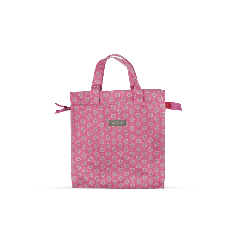 White Tote Bags for Purity -Tall Acrylic Coated Lunch Bag with Zip - Geo Pink Flambé