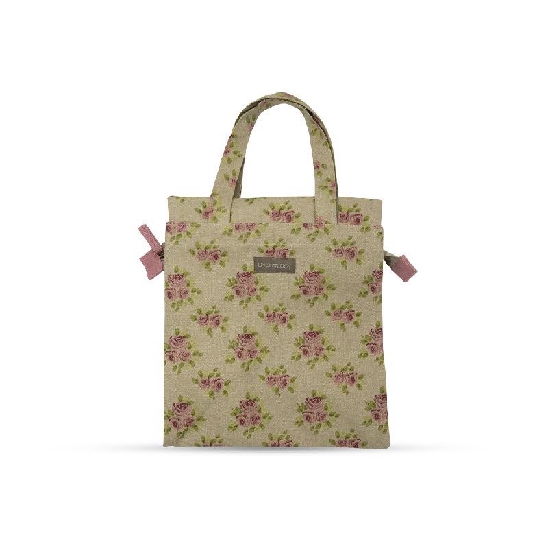 Beaded Tote Bags for Evening -Tall Acrylic Coated Lunch Bag with Zip - Vintage Rose