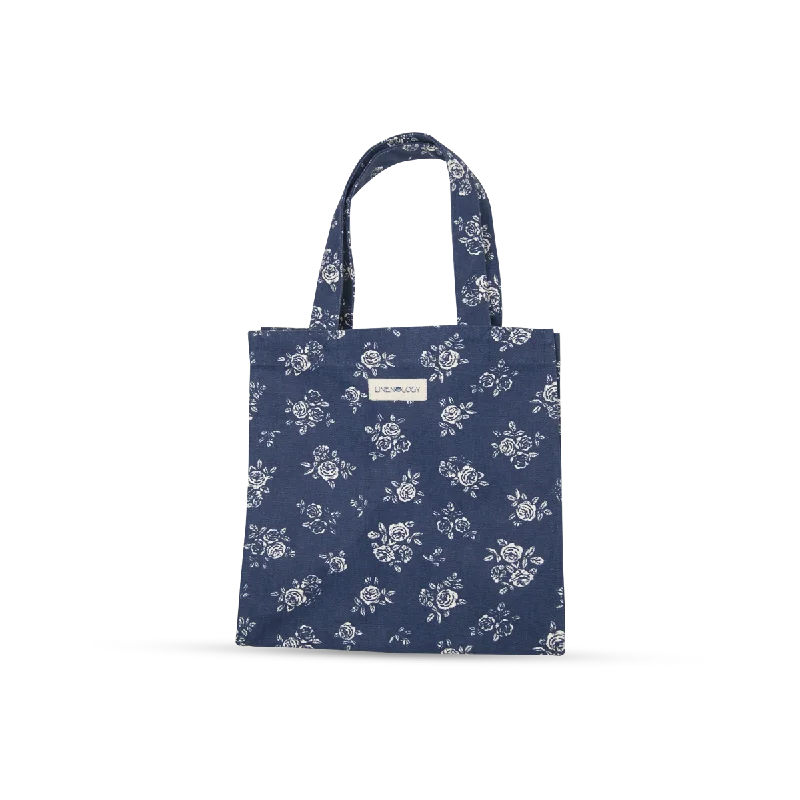 Tote Bags with Padding -Tall Acrylic Coated Lunch Bag - English Rose - Navy