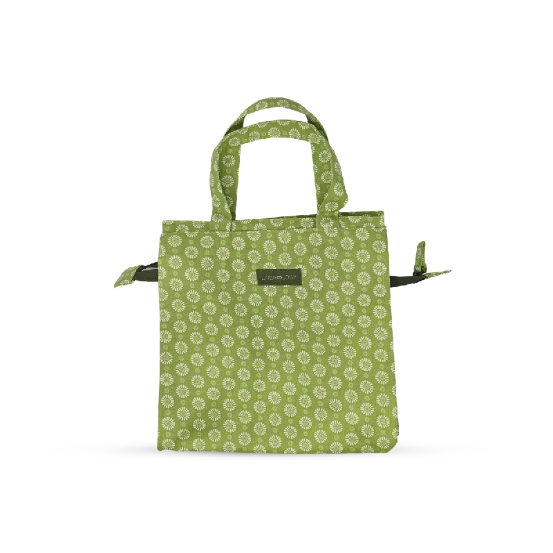 Designer Tote Bags in Vogue -Tall Acrylic Coated Lunch Bag with Zip - Geo Lime