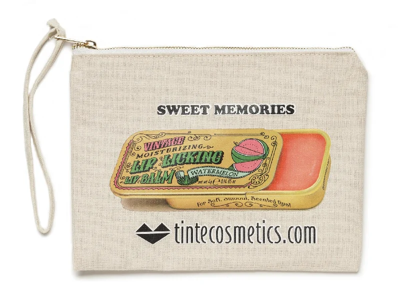 Tote Bags with PVC Handles -TINte Sweet Memories Canvas Makeup Wristlet Clutch