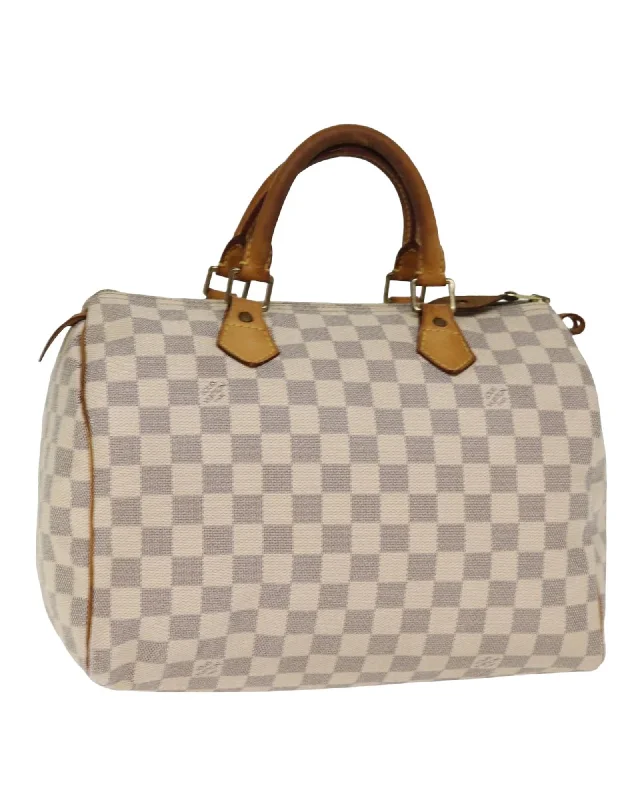 Soft lambskin handle bags with buttery luxury feel -Damier Azur Canvas Speedy 30 Hand Bag