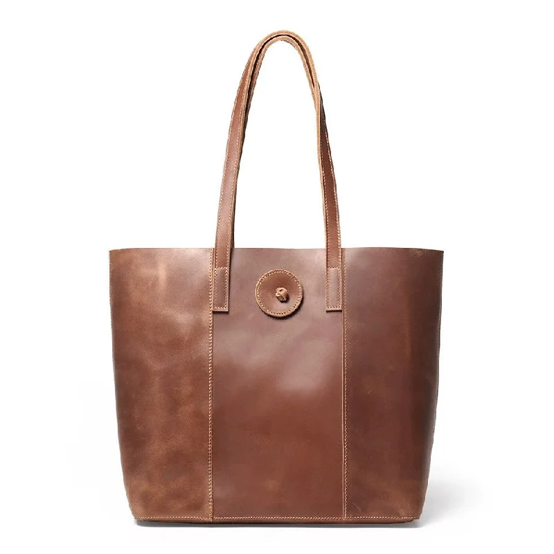 Hand-stitched suede handle bags showcasing artisan craft -Vintage Crazy Horse Leather Tote Bag