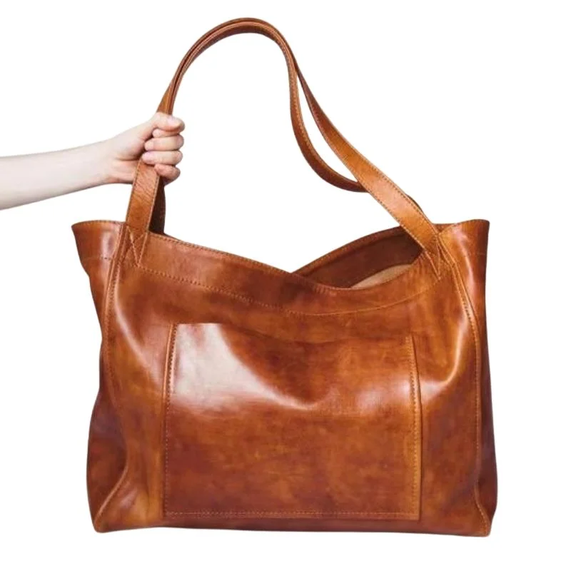 Sleek patent handle bags offering glossy modern shine -Vintage Oil Wax Leather Large Capacity Tote Bag for Women