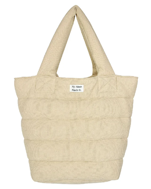 Tote Bags with Buttons -Waffle Quilted Tote Bag - Sand