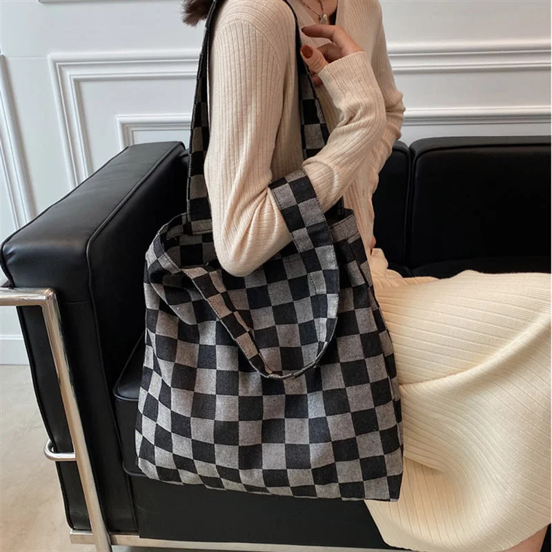 Vintage Tote Bags with Character -Women's Fashion Casual Checkerboard Shoulder Bag