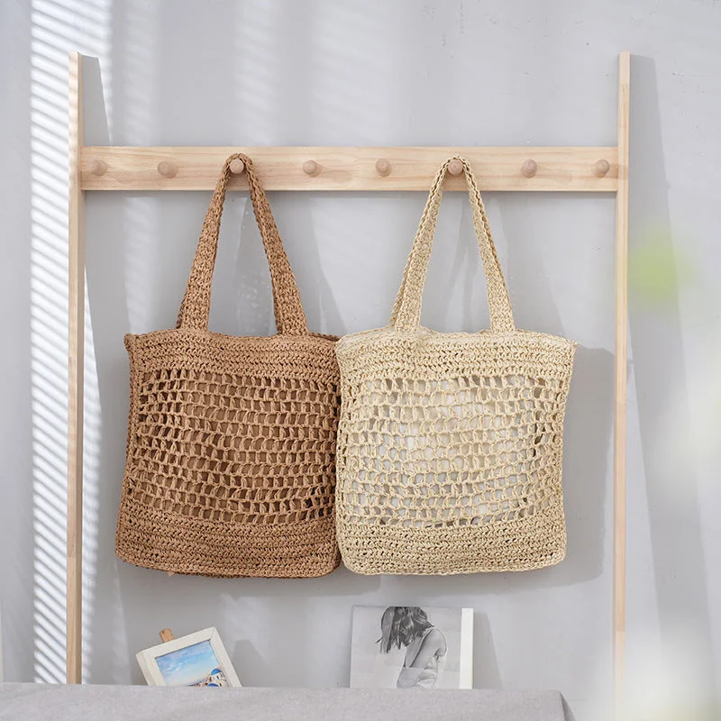 Tote Bags with Stars -Women's Retro Artistic Beach Bag Paper String Hand-woven Beach Vacation Leisure Large Capacity Handbag