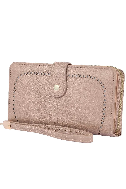 Retro plaid handle bags channeling vintage schoolgirl charm -YX25793 Rachel Vegan Leather Laser Cut Out Detail Wallet/Wristlet