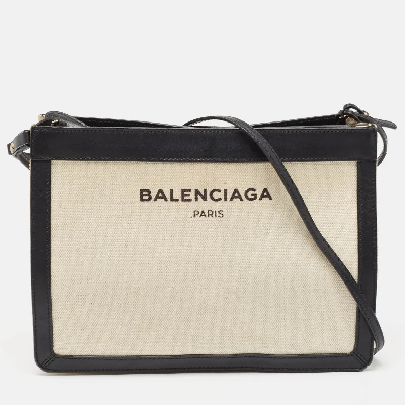 Handcrafted leather crossbody bags for artisanal style lovers -Balenciaga Black/beige Canvas Pochette Crossbody Bag