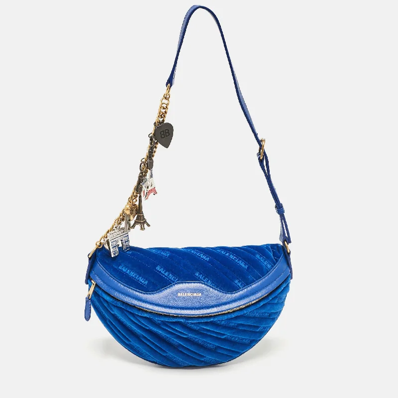 Glitter-dusted crossbody bags sparkling at evening galas -Balenciaga Blue Leather Souvenir Crossbody Bag