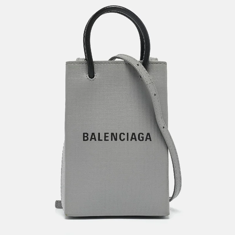 Durable oxford crossbody bags for heavy daily use -Balenciaga Grey/black Leather Shopping Phone Holder Crossbody Bag