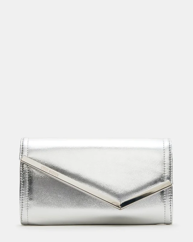 Elegant silk crossbody bags for formal dinner accessorizing -CLUTCHD BAG SILVER