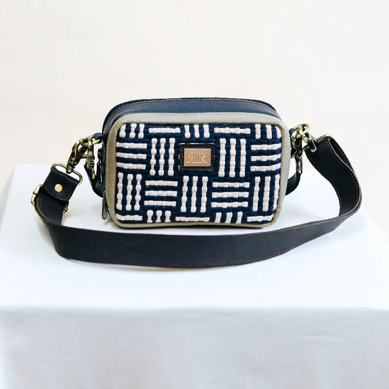 Rich olive crossbody bags for earthy seasonal tones -Bento Mat Pattern Navy & Taupe