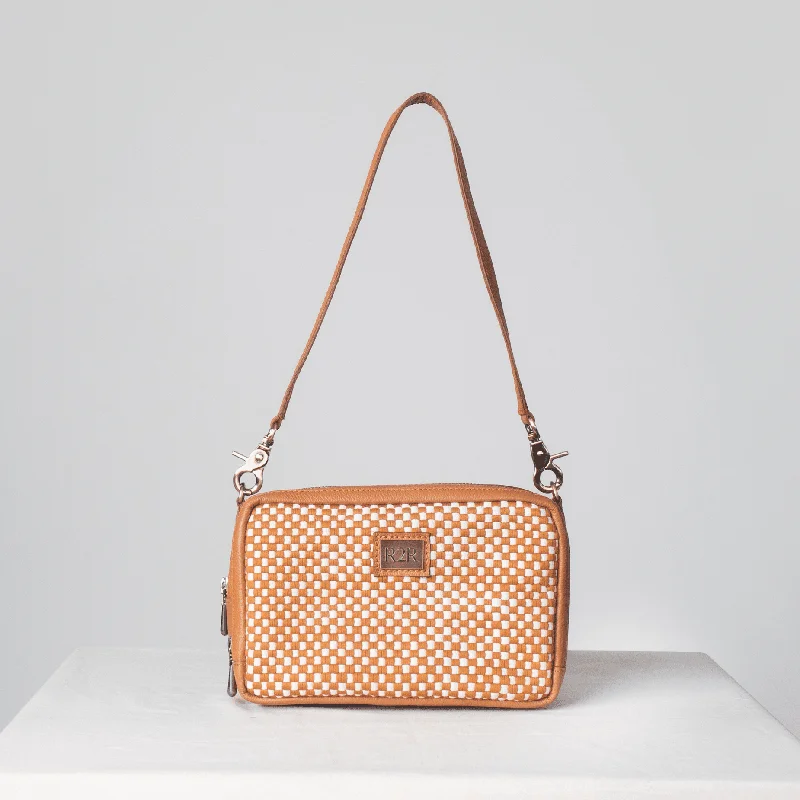 Compact microfiber crossbody bags resisting dirt and stains -Bento Plus Checkerboard Tan & Beige