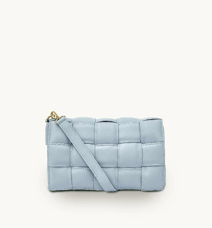 Lightweight silk crossbody bags for breezy evening wear -Blue Padded Woven Leather Crossbody Bag