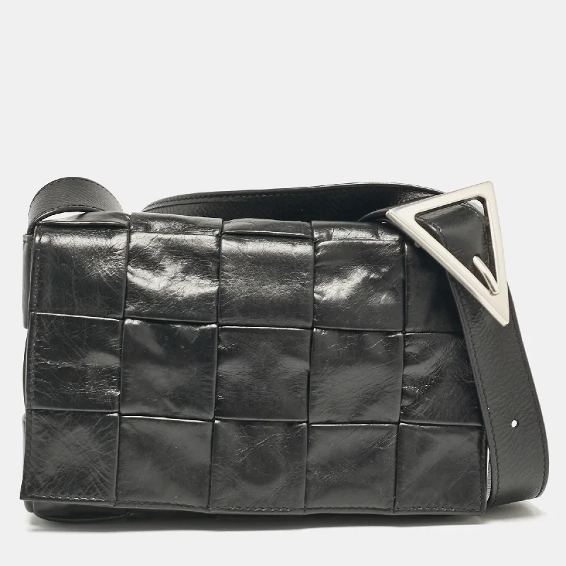 High-capacity nylon crossbody bags for overnight trip needs -Bottega Veneta Black Intreccio Leather Cassette Crossbody Bag