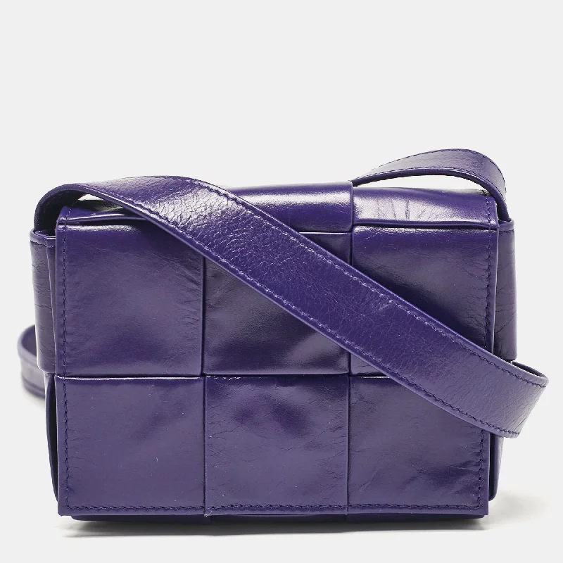 Dainty lace crossbody bags for delicate bridal charm -Bottega Veneta Purple Intrecciato Leather Mini Candy Cassette Crossbody Bag