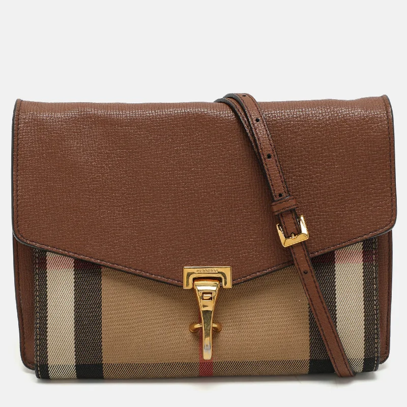 Sleek vinyl crossbody bags with futuristic glossy shine -Burberry Brown Canvas And Leather Small Macken Crossbody Bag