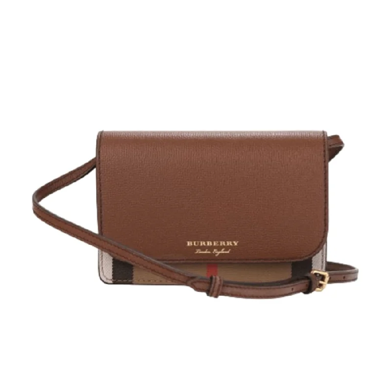 Hand-dyed leather crossbody bags with custom color depth -Burberry Hampshire Brown House Check Women's Crossbody Bag 80463211