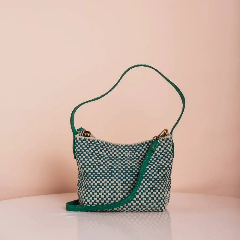 Rich chocolate crossbody bags for warm sophisticated tones -Buslo Micro Checkerboard Emerald & Sage with Longer Handles