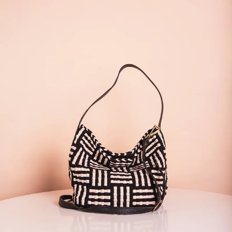 Electric blue crossbody bags electrifying any outfit instantly -Buslo Micro Mat Pattern Black & Beige with Longer Handle