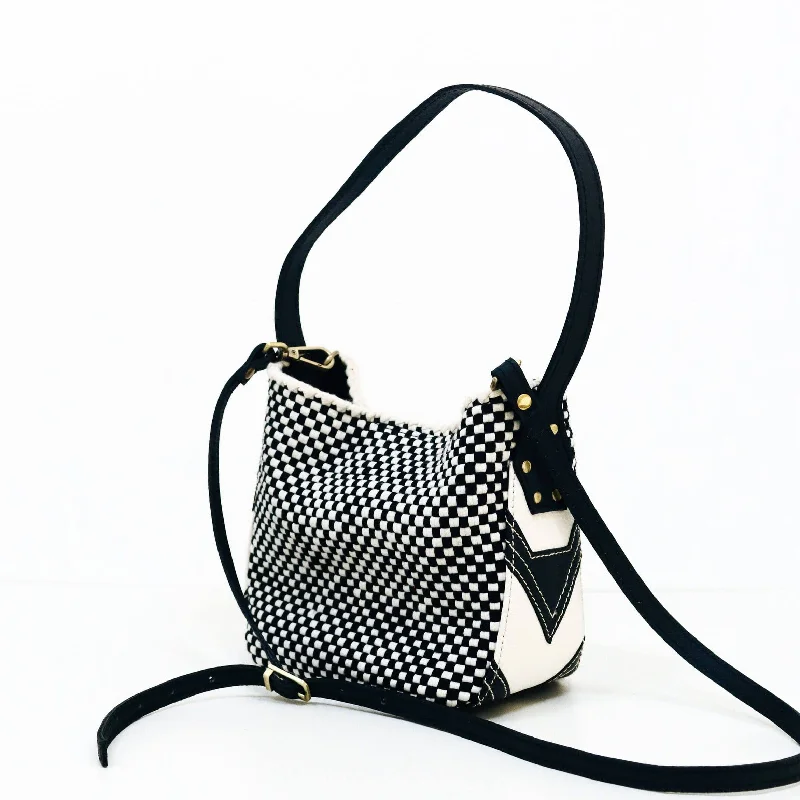 Marbled gray crossbody bags with subtle swirling patterns -Buslo Micro Medley Leather Patchwork Black