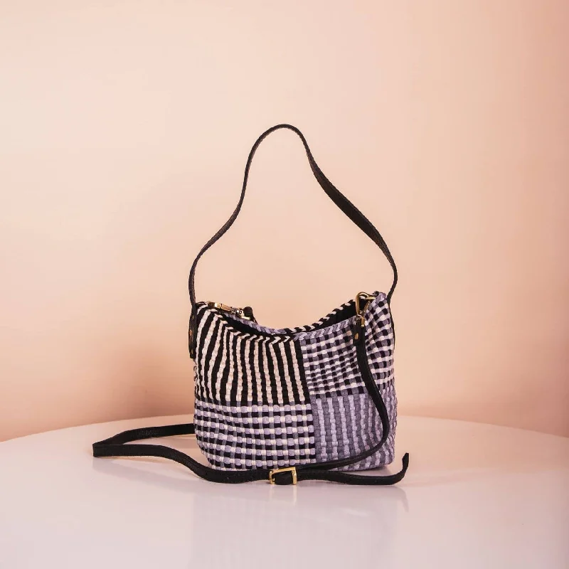 Lightweight linen crossbody bags for airy summer strolls -Buslo Micro Stripe & Checkerboard Neutral with Longer Handle