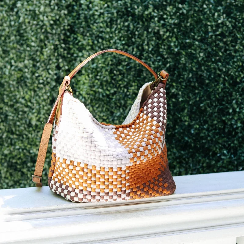 Tropical woven crossbody bags for island vacation style -Buslo Mini Blocks Sunrise