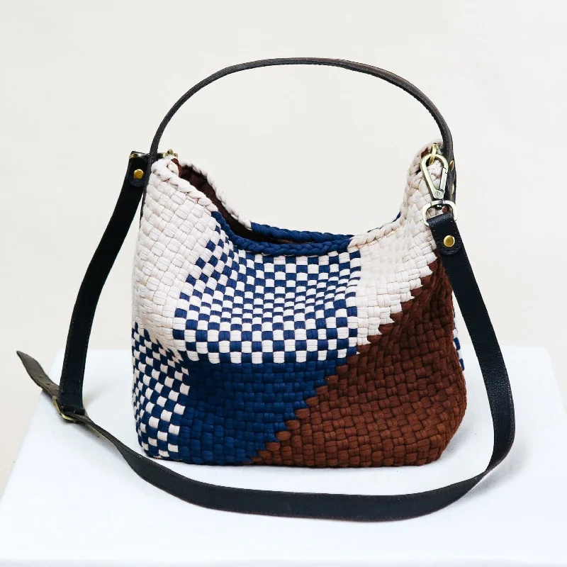 Handcrafted leather crossbody bags for artisanal style lovers -Buslo Mini Diagonal Weave Brown & Navy