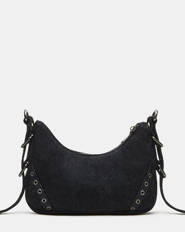 Oversized buckle crossbody bags with bold hardware details -VITAL BAG BLACK DENIM