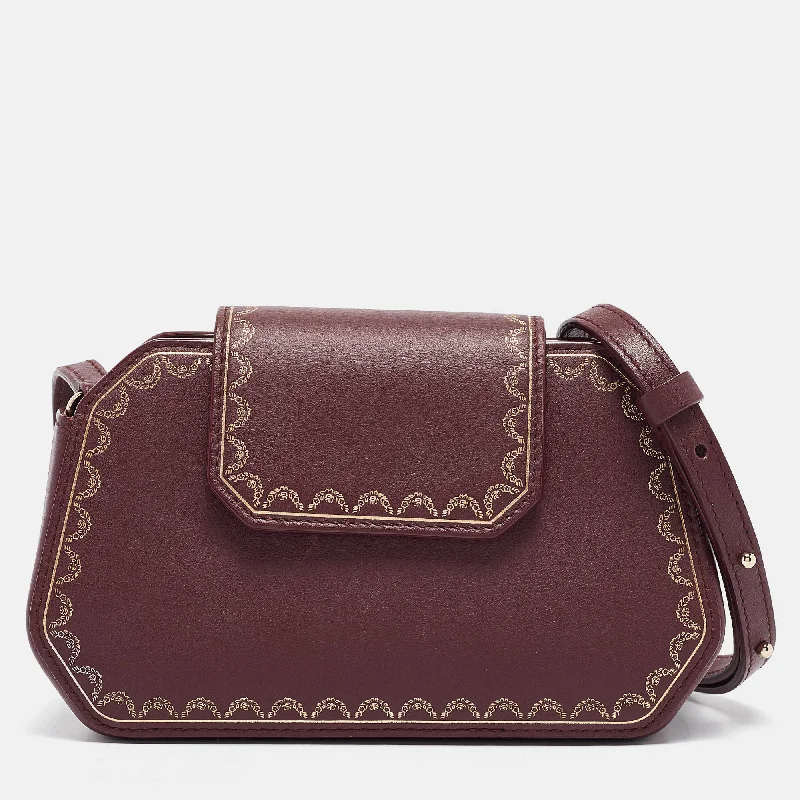 Bold geometric crossbody bags with striking pattern designs -Cartier Burgundy Leather Nano Guirlande De Cartier Crossbody Bag