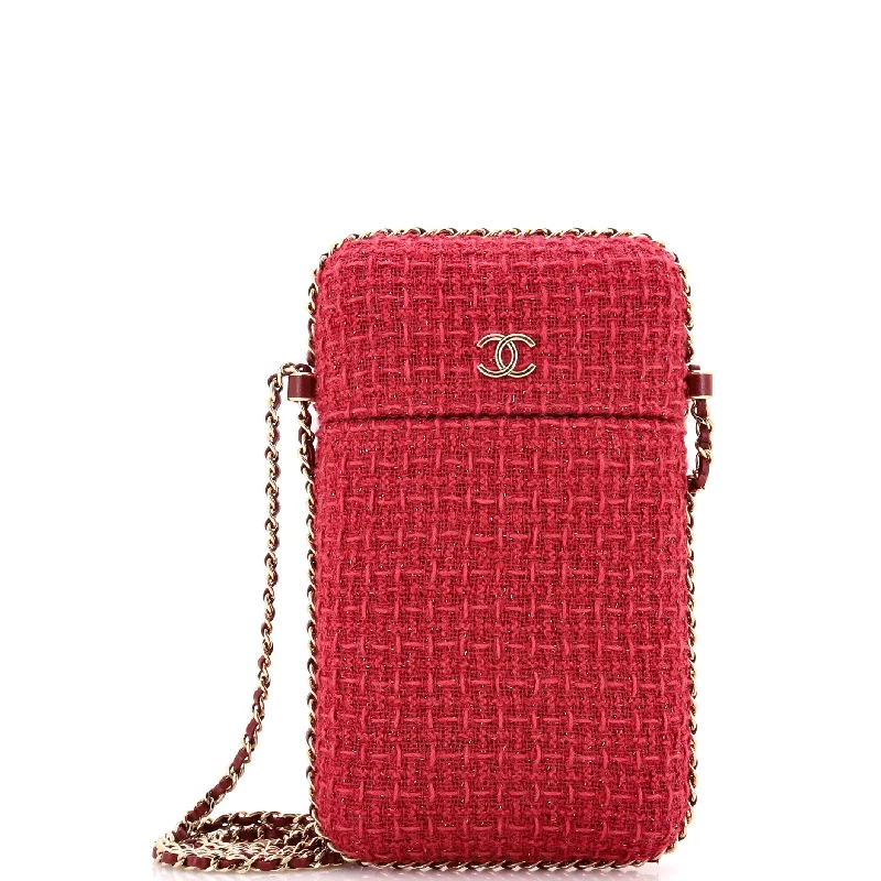 Sporty mesh crossbody bags for breathable gym carry -Chain Around Phone Holder Crossbody Bag Tweed and Ribbon