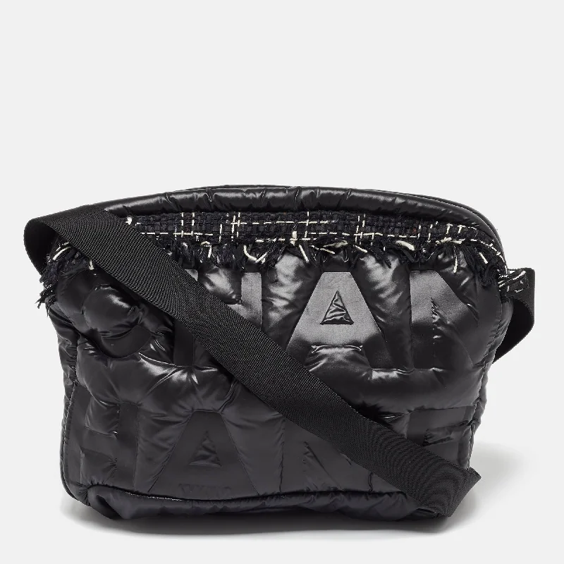 Earthy sage crossbody bags blending into nature tones -Chanel Black Embossed Nylon Doudoune Crossbody Bag