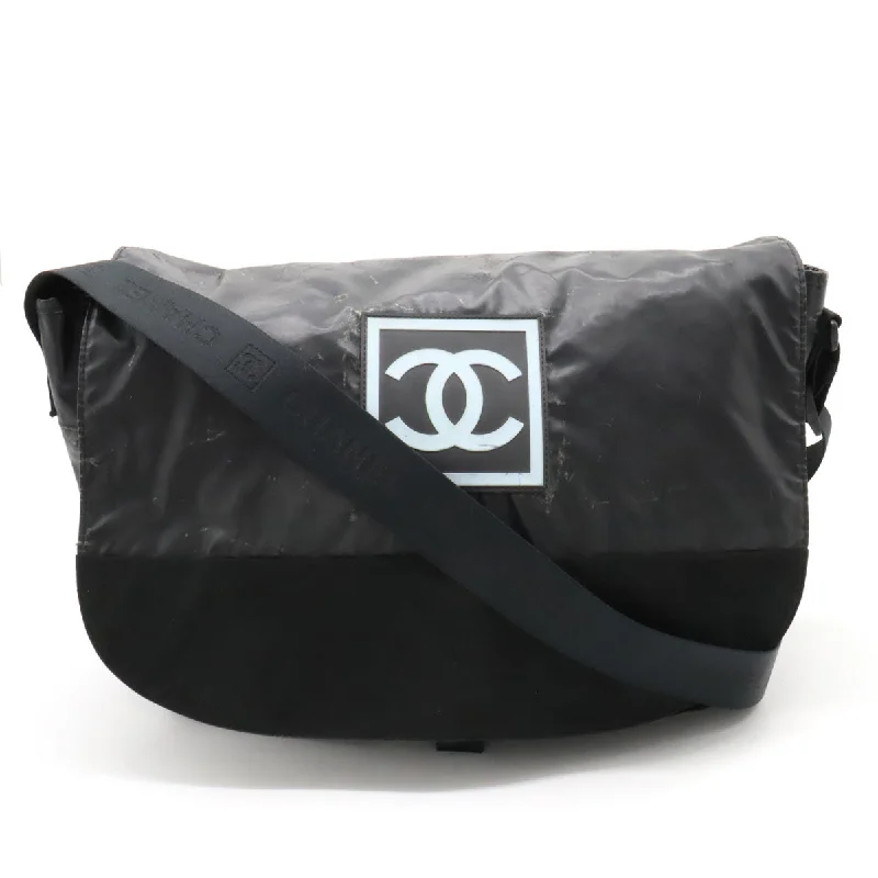 Lightweight silk crossbody bags for breezy evening wear -Chanel Suede Rubber Messenger Bag Black Blue