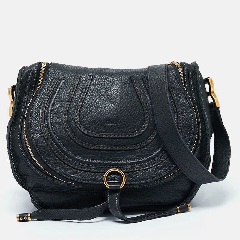 Retro corduroy crossbody bags for nostalgic cozy vibes -Chloe Black Leather Medium Marcie Crossbody Bag