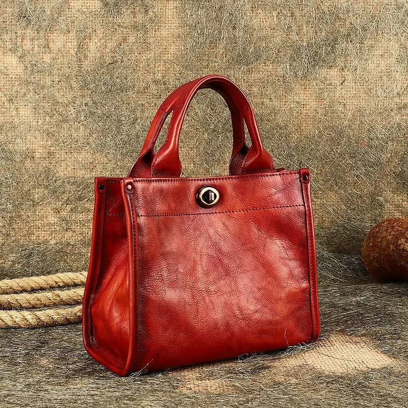 Convertible buckle crossbody bags switching to shoulder mode -Classic Small Ladies Leather Tote Bag Genuine Leather Crossbody Bags