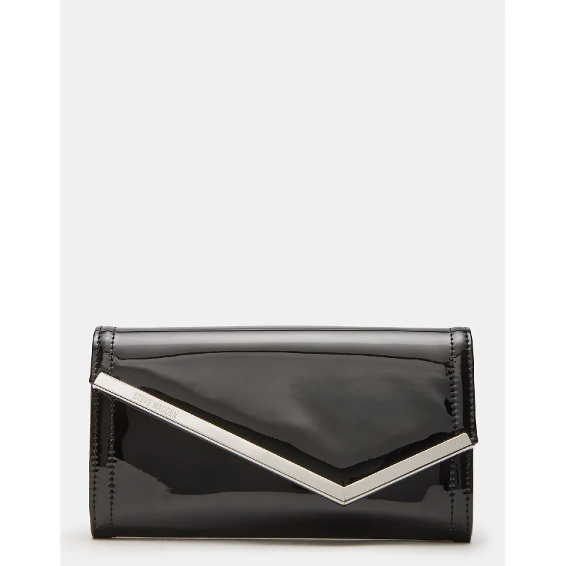 Curved saddle crossbody bags with equestrian-inspired flair -Clutchd Bag Black Patent