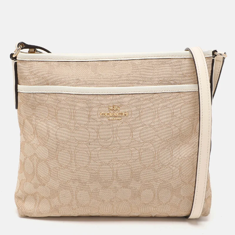 Casual twill crossbody bags ideal for weekend errands -Coach Beige/white Signature Canvas And Leather Swingpack File Crossbody Bag